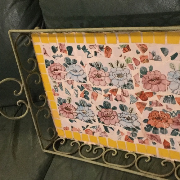🌻 MOSAIC VINTAGE CHARMING OOAK  w/Handles  CHEERFUL YELLOW & PINK - Picture 2 of 14